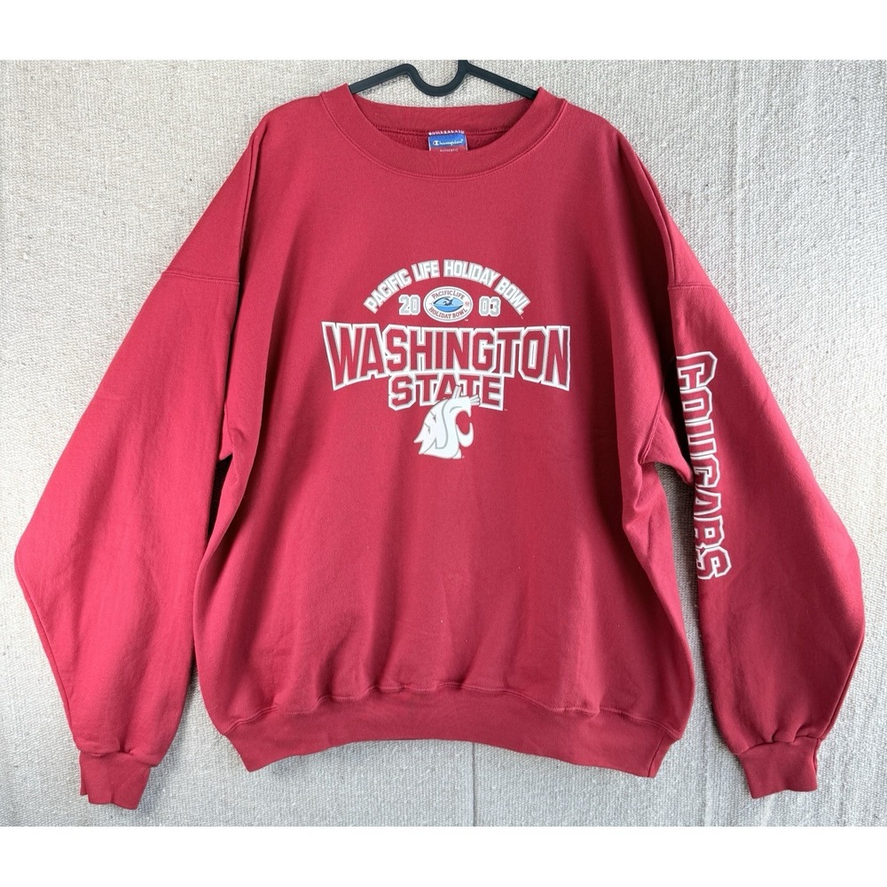 VTG 2003 Mens Sz‎ XL Washington State Pullover Red Sweater Holiday Bowl Crewneck